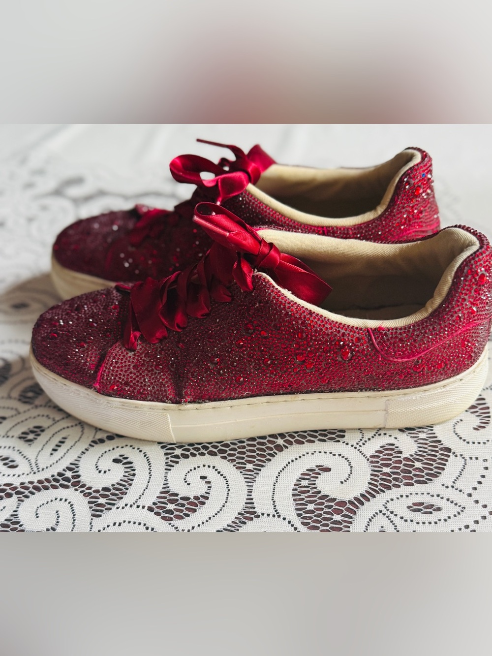 Betsey Johnson Red Crystal Embellished Sneakers - Picture 2 of 7
